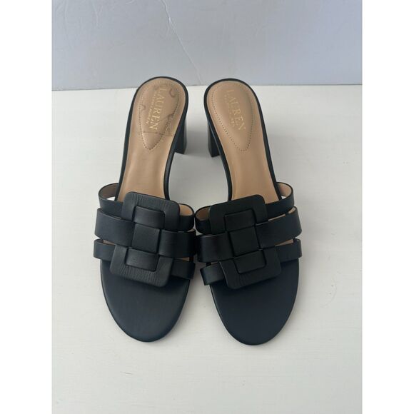 Lauren Ralph Lauren Whitnee Slide On Sandal Heels Black Size 8.5 - Picture 1 of 5